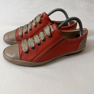 Bussola Womens Leather Sneaker Orange Comfort Lace Up Casual Shoe US 9 EU 40 EUC